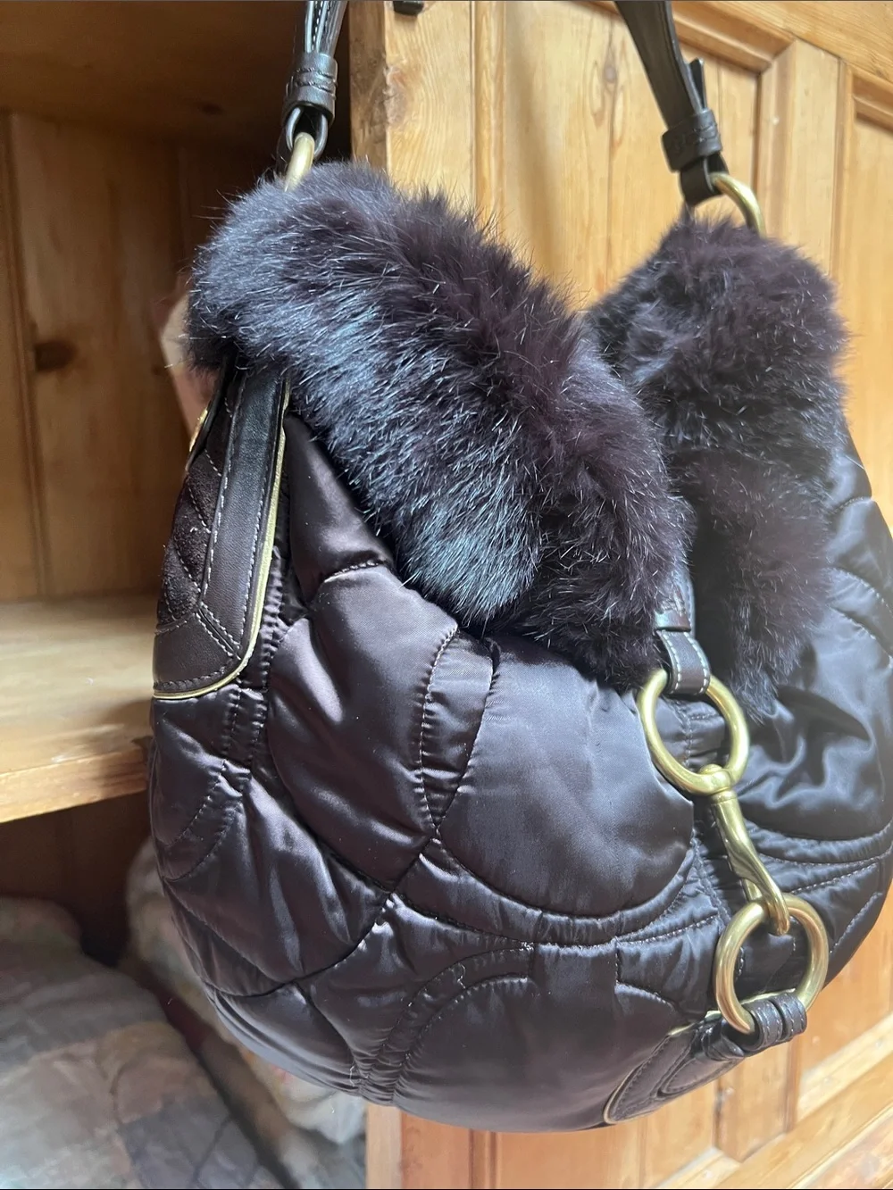 Coach 3587 SoHo Ski Hobo Nylon Rabbit Fur Bag